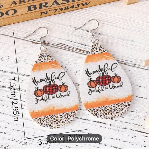 Earrings, NWT, Dangle, Cute Lightweight, Festive, Thankful W/Leopard Print - Picture 4 of 6